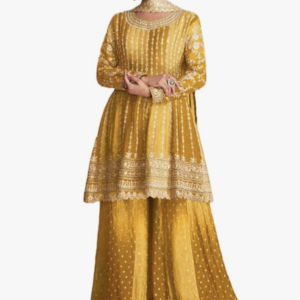 Utsav Vastra Dual Tone Strip Chinon Heavy Embroidered Stitched Sharara Suit Set With Dupatta (ME-1129)