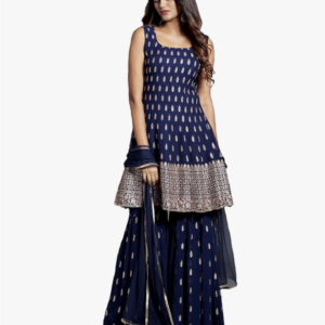 Utsav Vastra Fashion Women's Embroiderd Work Navyblue Color Weding Wear Anarkali Kurta Sharara Set