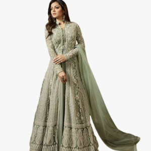 Utsav Vastra Women's Light Green Embroidered Flared Gown 945-Light Green
