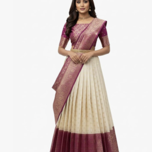 Utsav Vastra Women's Traditional Kanjivaram Kanchipuram Silk Zari Weaving Unstitched Lehenga Choli with Dupatta